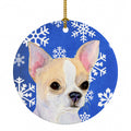 Chihuahua Winter Snowflakes Holiday Ceramic Ornament Christmas Tree Hanging Decorations for Home Christmas Holiday, Party, Gift, 3 in, Multicolor