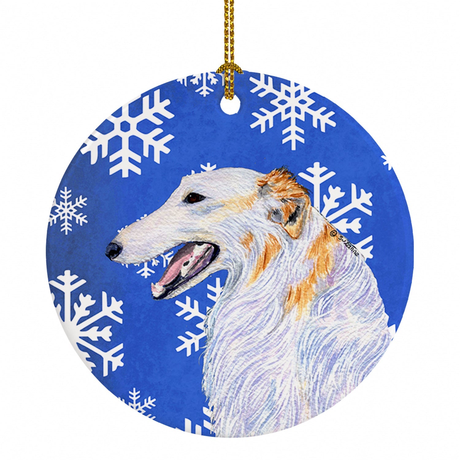 Borzoi Winter Snowflakes Holiday Ceramic Ornament Christmas Tree Hanging Decorations for Home Christmas Holiday, Party, Gift, 3 in, Multicolor