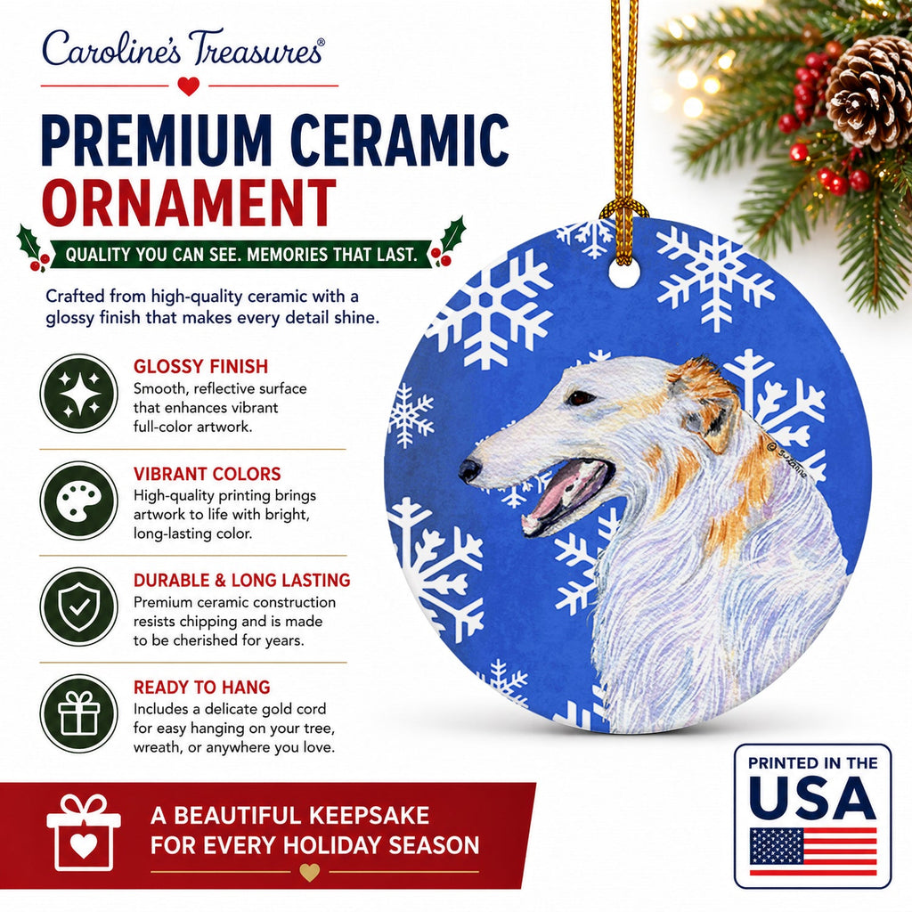 Borzoi Winter Snowflakes Holiday Ceramic Ornament Christmas Tree Hanging Decorations for Home Christmas Holiday, Party, Gift, 3 in, Multicolor