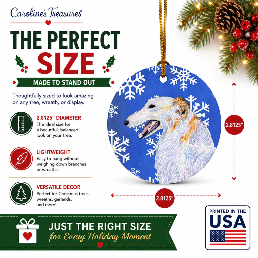 Borzoi Winter Snowflakes Holiday Ceramic Ornament Christmas Tree Hanging Decorations for Home Christmas Holiday, Party, Gift, 3 in, Multicolor