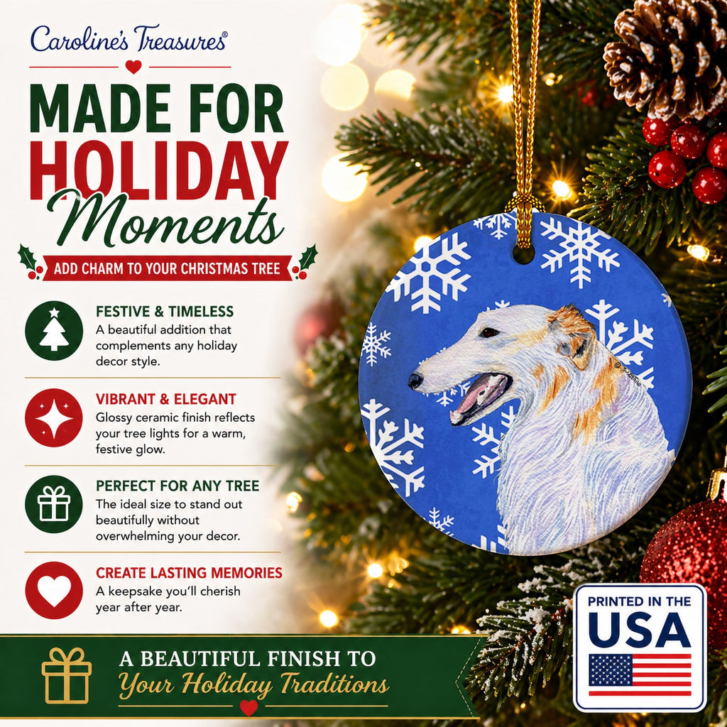 Borzoi Winter Snowflakes Holiday Ceramic Ornament Christmas Tree Hanging Decorations for Home Christmas Holiday, Party, Gift, 3 in, Multicolor