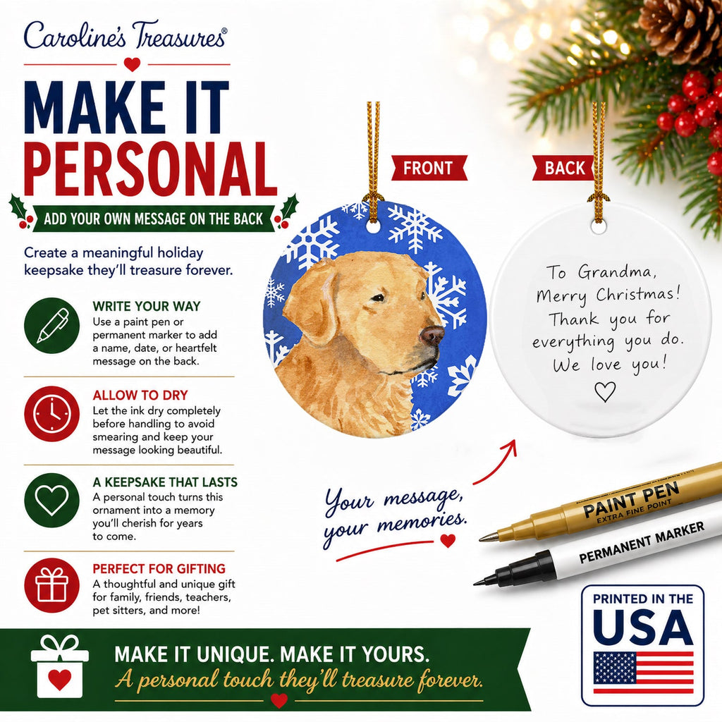 Golden Retriever Winter Snowflakes Holiday Ceramic Ornament Christmas Tree Hanging Decorations for Home Christmas Holiday, Party, Gift, 3 in, Multicolor