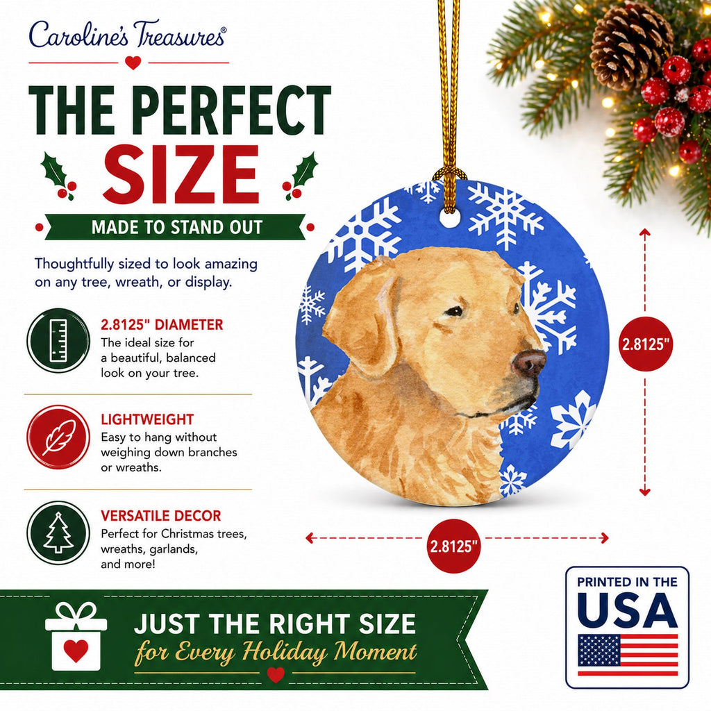 Golden Retriever Winter Snowflakes Holiday Ceramic Ornament Christmas Tree Hanging Decorations for Home Christmas Holiday, Party, Gift, 3 in, Multicolor