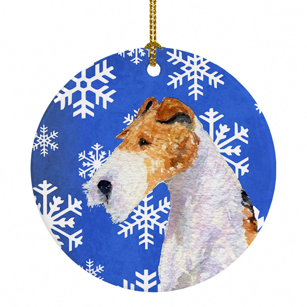 Fox Terrier Winter Snowflakes Holiday Ceramic Ornament Christmas Tree Hanging Decorations for Home Christmas Holiday, Party, Gift, 3 in, Multicolor