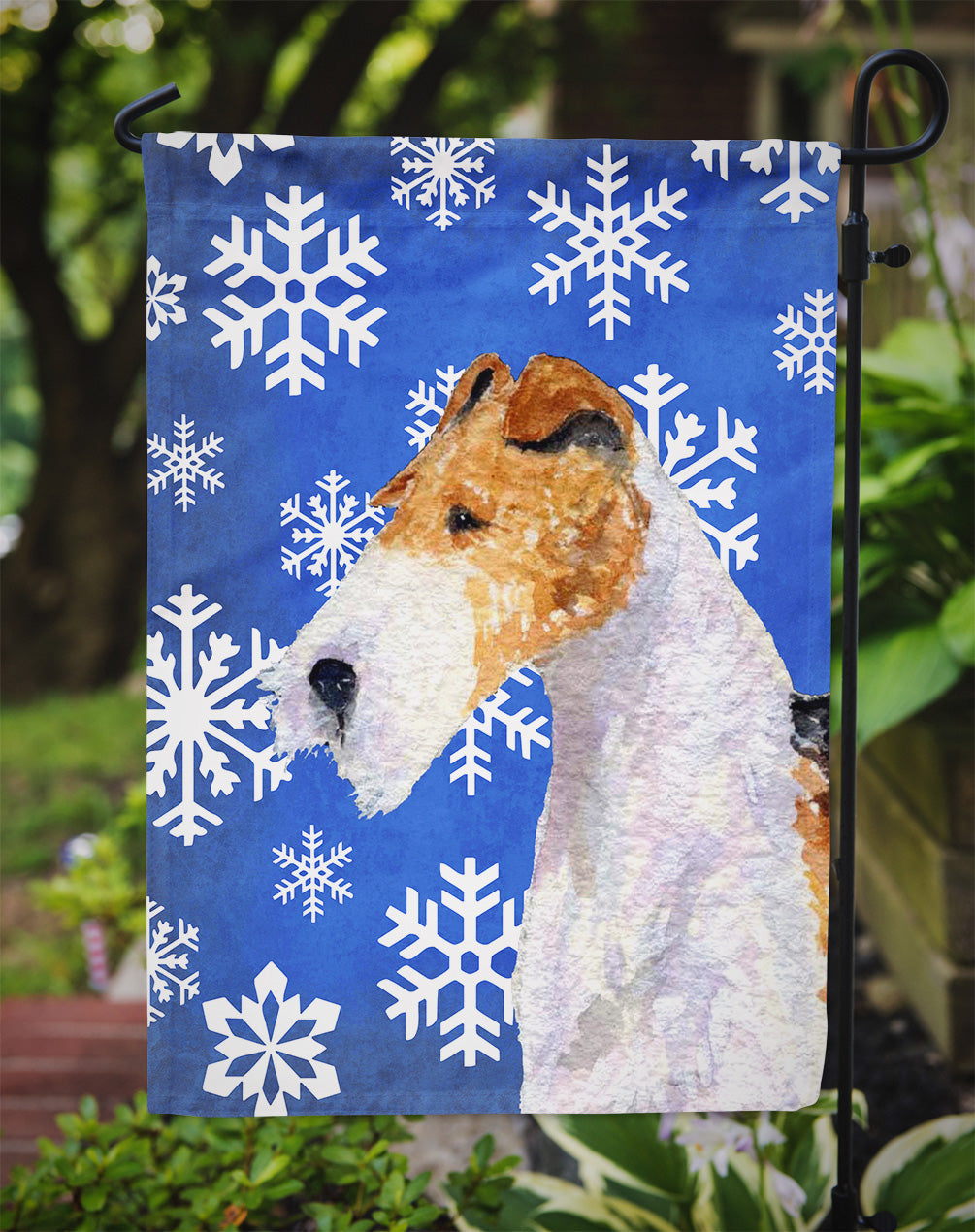 Fox Terrier Winter Snowflakes Holiday Garden Flag Mailbox Decorative Yard Banner Outside Patio Artwork for Flower Beds, Garden Size, Multicolor