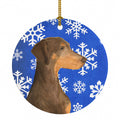 Doberman Winter Snowflakes Holiday Ceramic Ornament Christmas Tree Hanging Decorations for Home Christmas Holiday, Party, Gift, 3 in, Multicolor