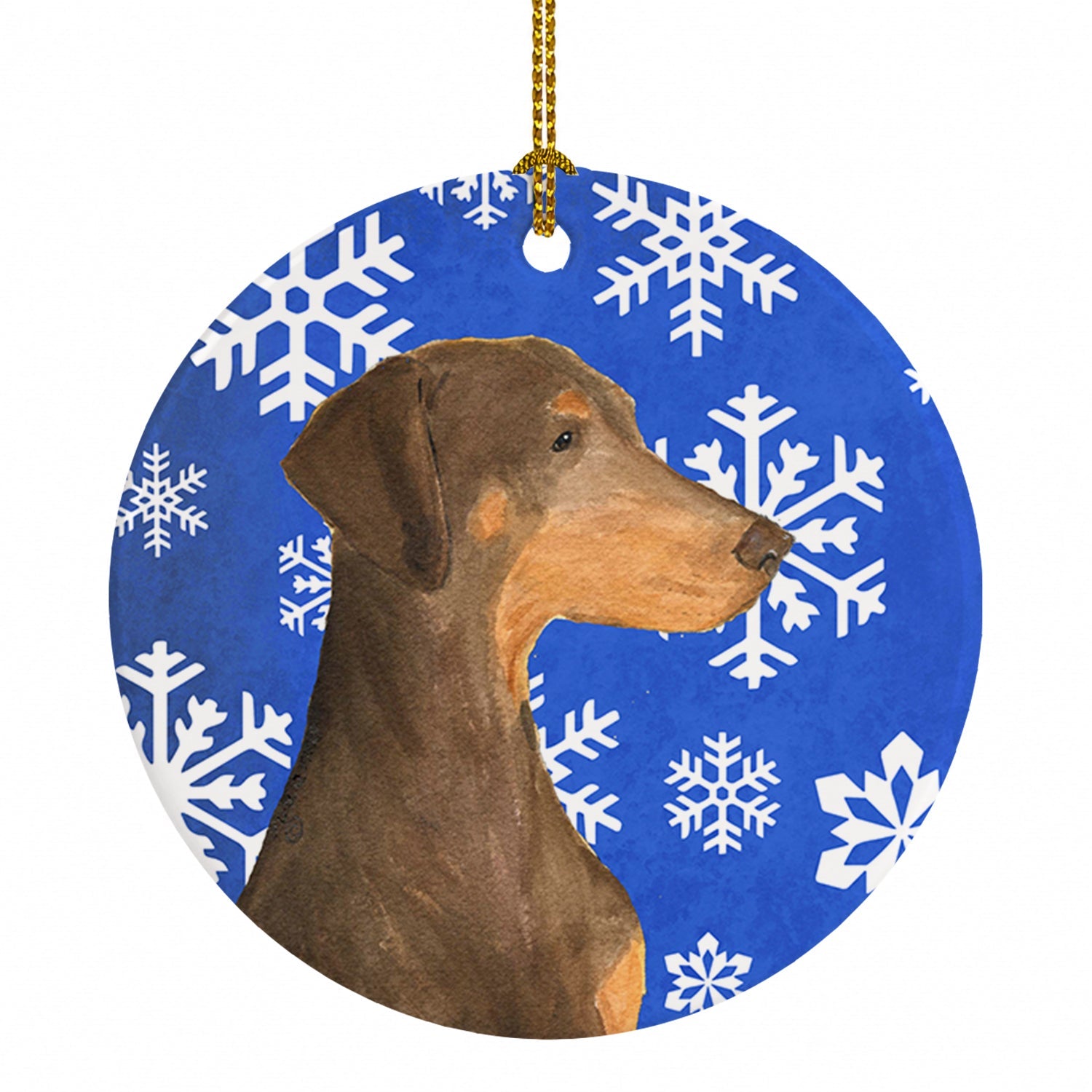 Doberman Winter Snowflakes Holiday Ceramic Ornament Christmas Tree Hanging Decorations for Home Christmas Holiday, Party, Gift, 3 in, Multicolor