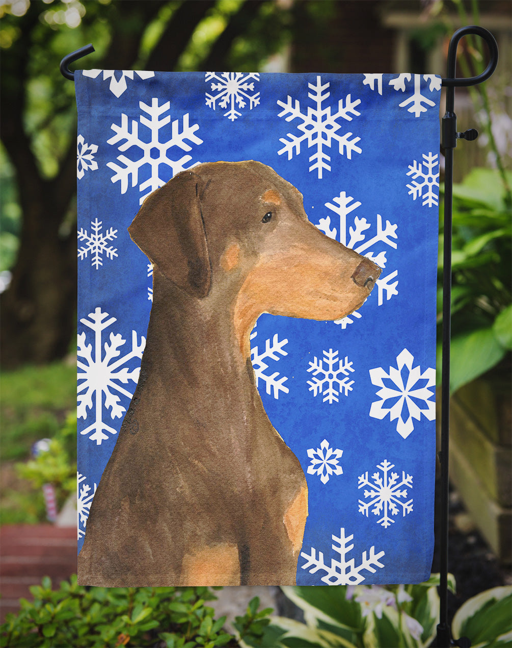 Doberman Winter Snowflakes Holiday Garden Flag Mailbox Decorative Yard Banner Outside Patio Artwork for Flower Beds, Garden Size, Multicolor