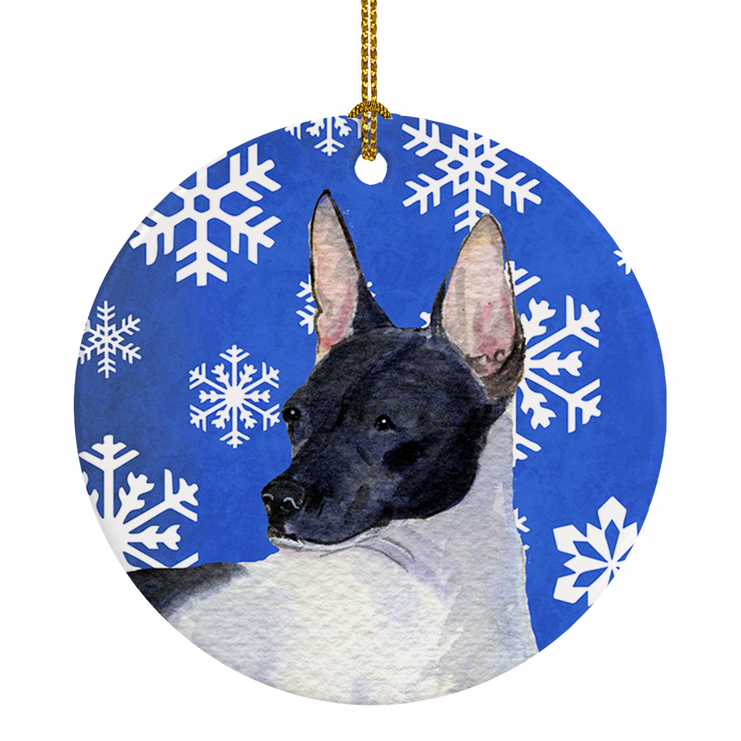 Rat Terrier Winter Snowflakes Holiday Ceramic Ornament Christmas Tree Hanging Decorations for Home Christmas Holiday, Party, Gift, 3 in, Multicolor