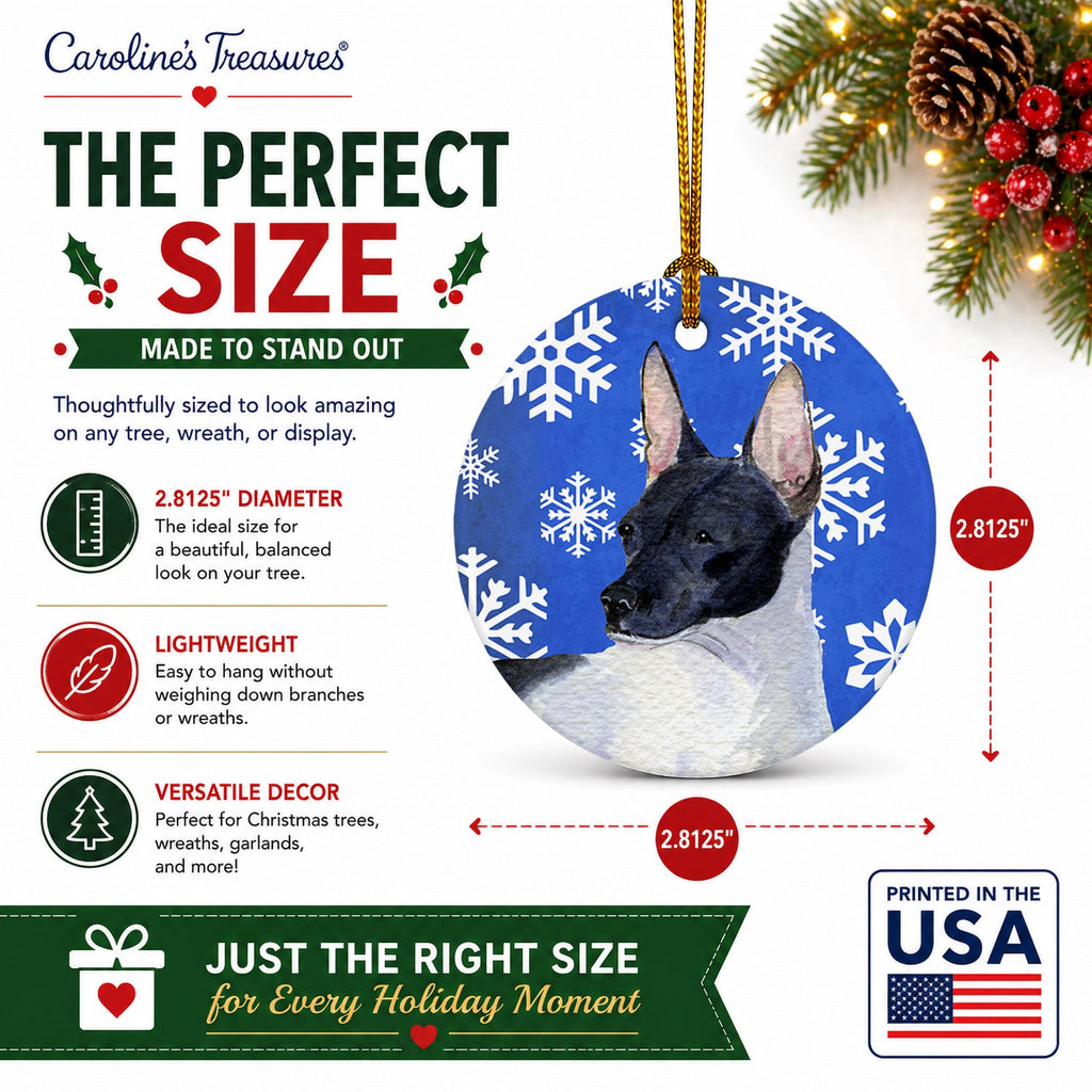Rat Terrier Winter Snowflakes Holiday Ceramic Ornament Christmas Tree Hanging Decorations for Home Christmas Holiday, Party, Gift, 3 in, Multicolor