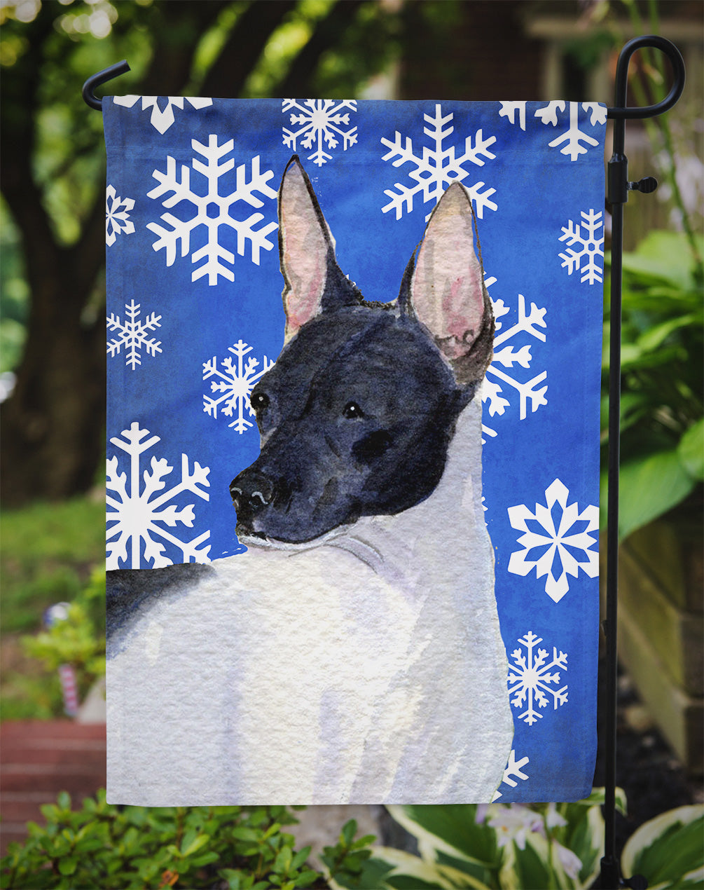 Rat Terrier Winter Snowflakes Holiday Garden Flag Mailbox Decorative Yard Banner Outside Patio Artwork for Flower Beds, Garden Size, Multicolor