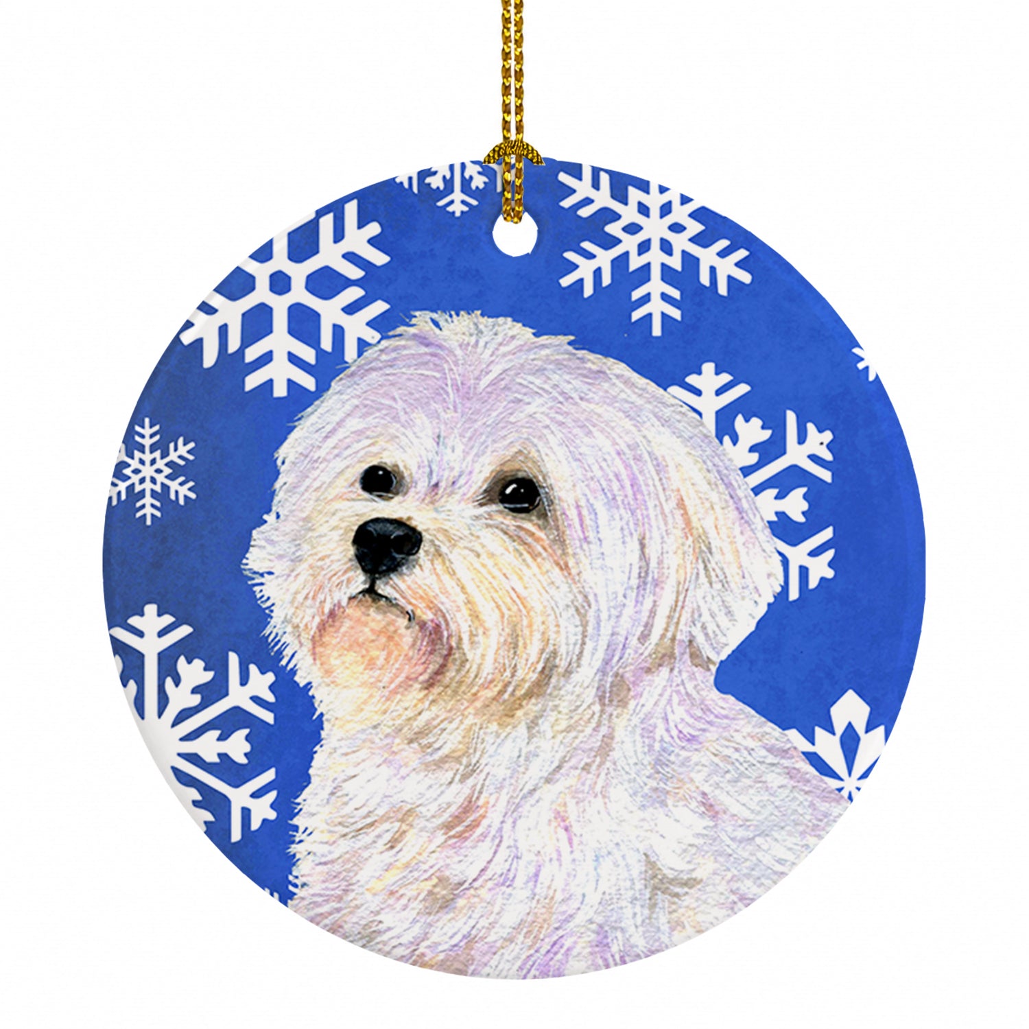 Maltese Winter Snowflakes Holiday Ceramic Ornament Christmas Tree Hanging Decorations for Home Christmas Holiday, Party, Gift, 3 in, Multicolor