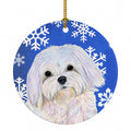 Maltese Winter Snowflakes Holiday Ceramic Ornament Christmas Tree Hanging Decorations for Home Christmas Holiday, Party, Gift, 3 in, Multicolor