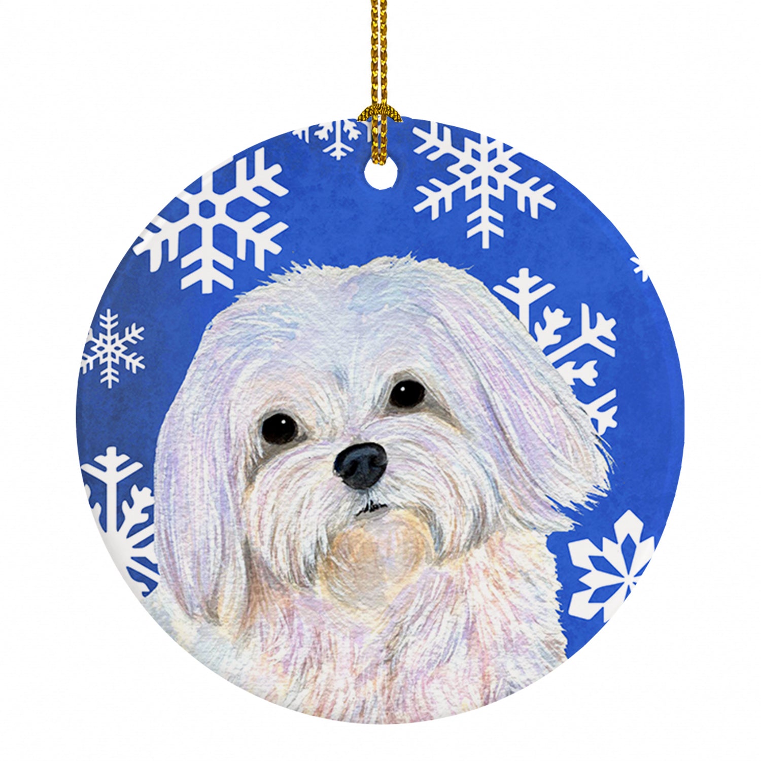 Maltese Winter Snowflakes Holiday Ceramic Ornament Christmas Tree Hanging Decorations for Home Christmas Holiday, Party, Gift, 3 in, Multicolor