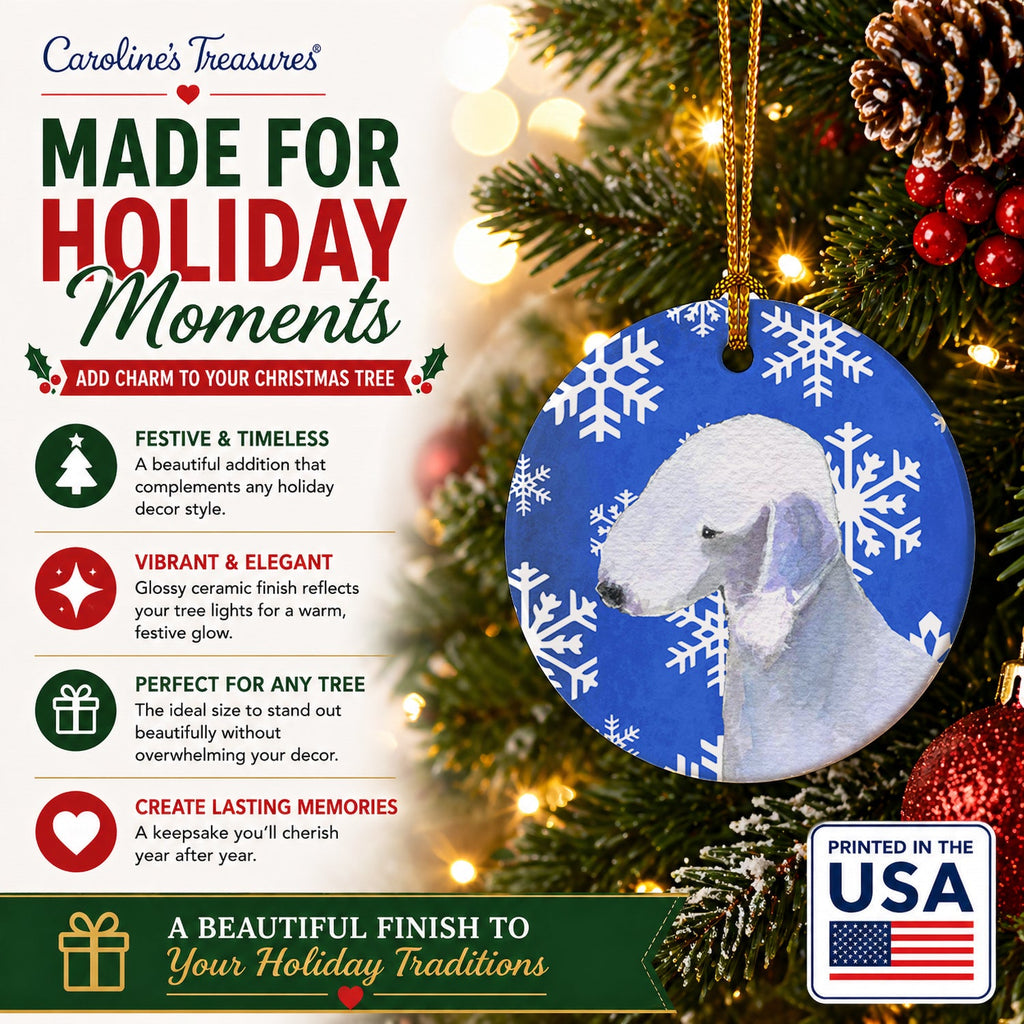 Bedlington Terrier Winter Snowflakes Holiday Ceramic Ornament Christmas Tree Hanging Decorations for Home Christmas Holiday, Party, Gift, 3 in, Multicolor