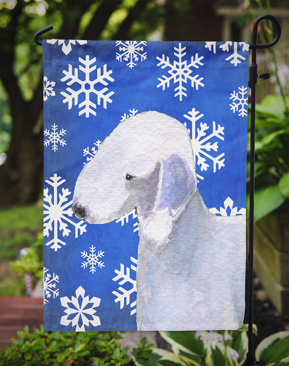 Bedlington Terrier Winter Snowflakes Holiday Garden Flag Mailbox Decorative Yard Banner Outside Patio Artwork for Flower Beds, Garden Size, Multicolor