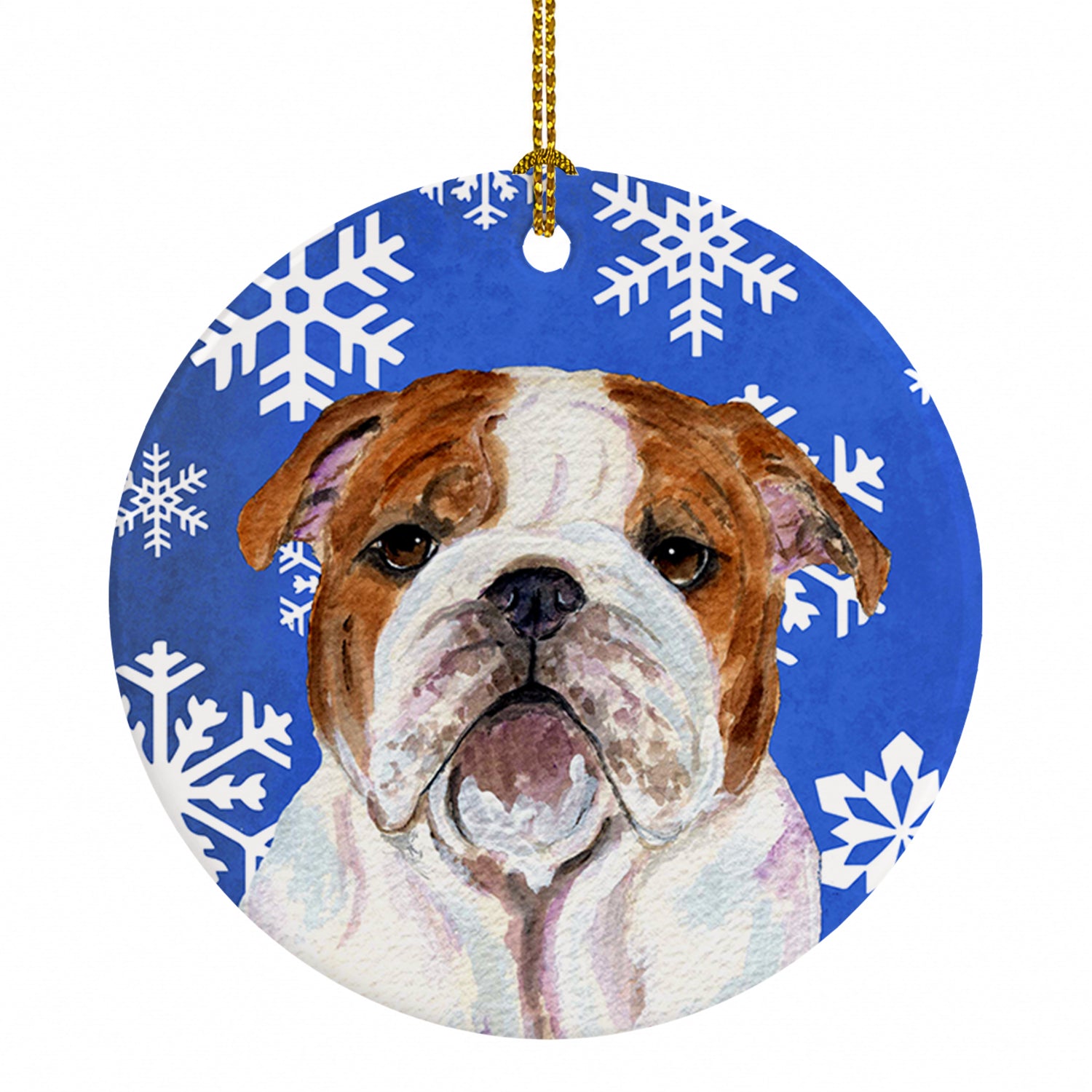 Bulldog English Winter Snowflakes Holiday Ceramic Ornament Christmas Tree Hanging Decorations for Home Christmas Holiday, Party, Gift, 3 in, Multicolor