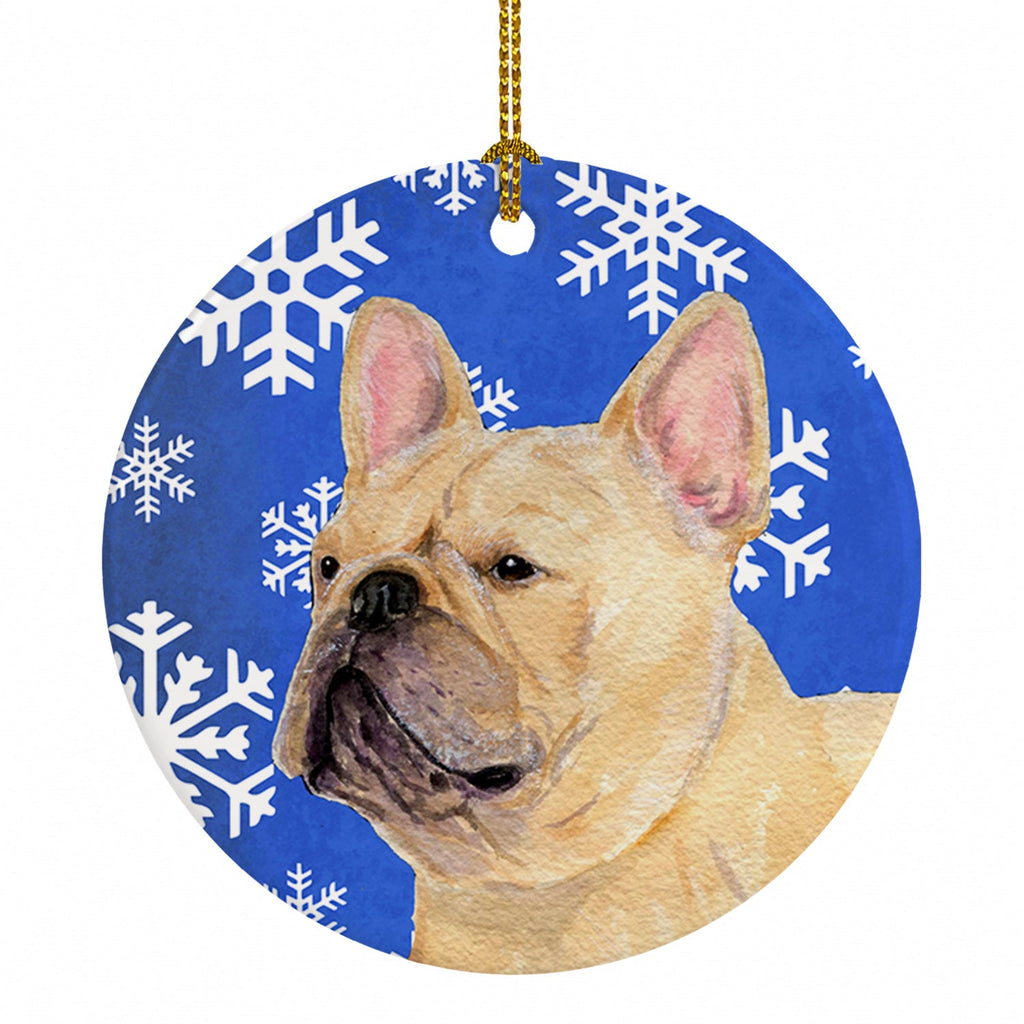 French Bulldog Winter Snowflakes Holiday Ceramic Ornament Christmas Tree Hanging Decorations for Home Christmas Holiday, Party, Gift, 3 in, Multicolor