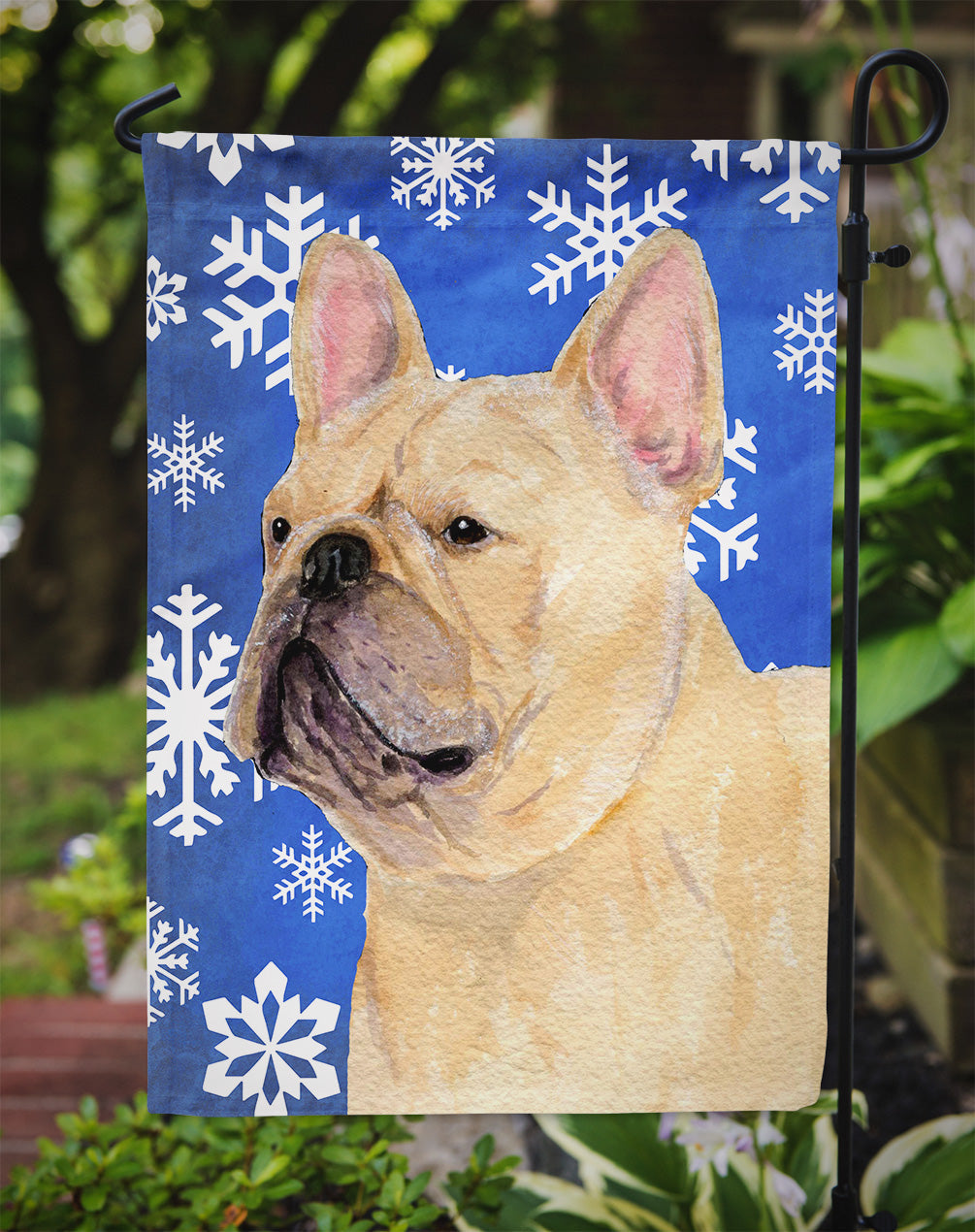 French Bulldog Winter Snowflakes Holiday Garden Flag Mailbox Decorative Yard Banner Outside Patio Artwork for Flower Beds, Garden Size, Multicolor