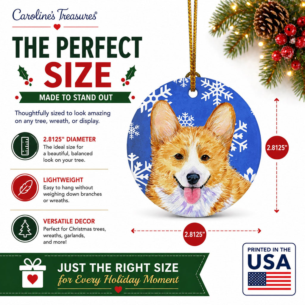 Corgi Winter Snowflakes Holiday Ceramic Ornament Christmas Tree Hanging Decorations for Home Christmas Holiday, Party, Gift, 3 in, Multicolor