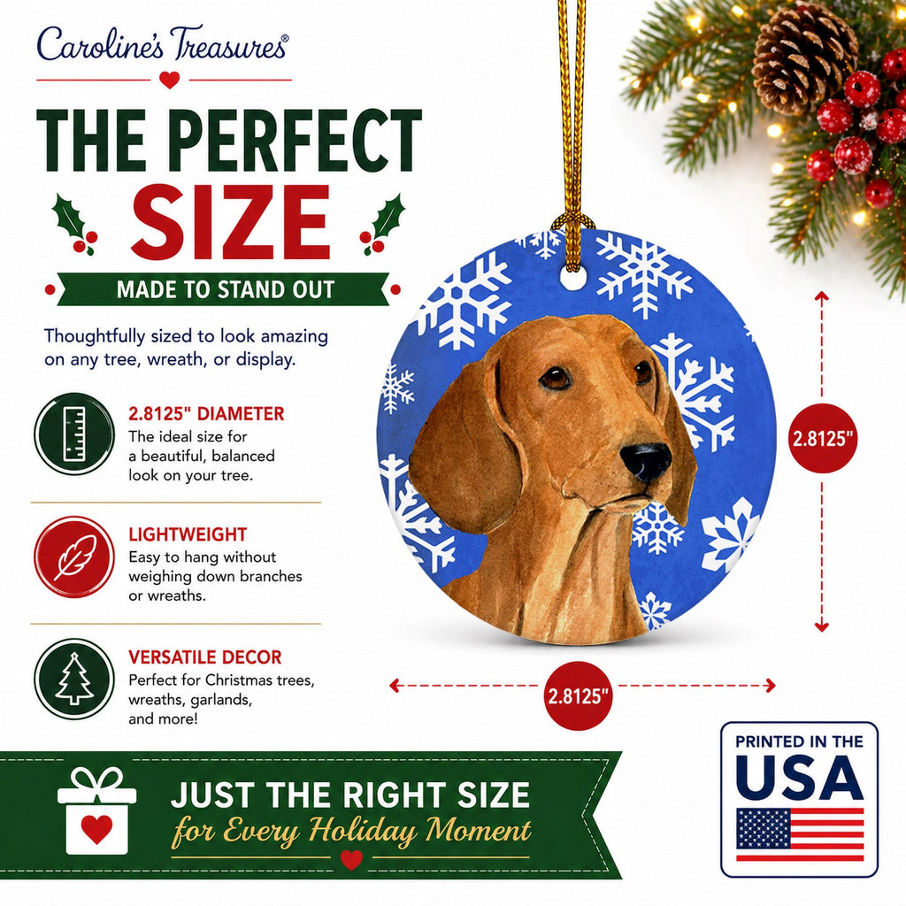 Dachshund Winter Snowflakes Holiday Ceramic Ornament Christmas Tree Hanging Decorations for Home Christmas Holiday, Party, Gift, 3 in, Multicolor