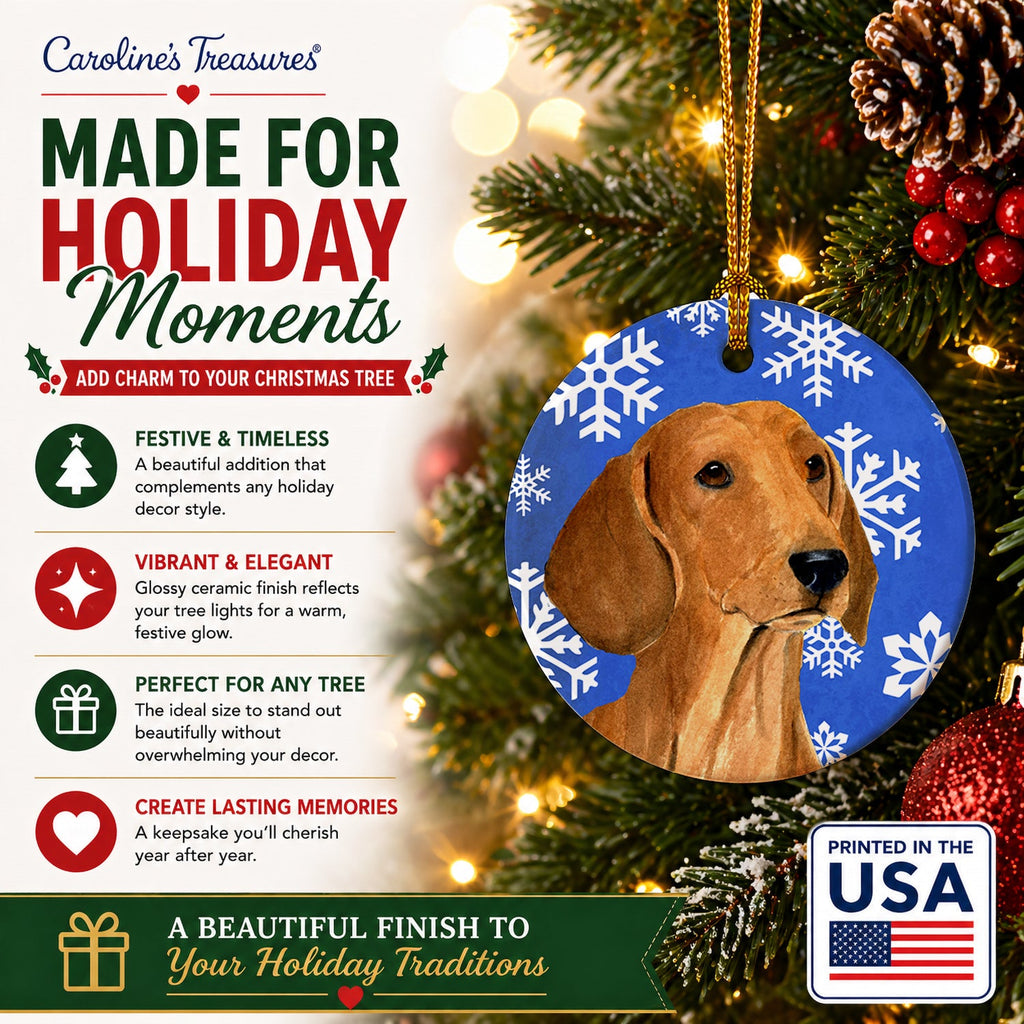 Dachshund Winter Snowflakes Holiday Ceramic Ornament Christmas Tree Hanging Decorations for Home Christmas Holiday, Party, Gift, 3 in, Multicolor