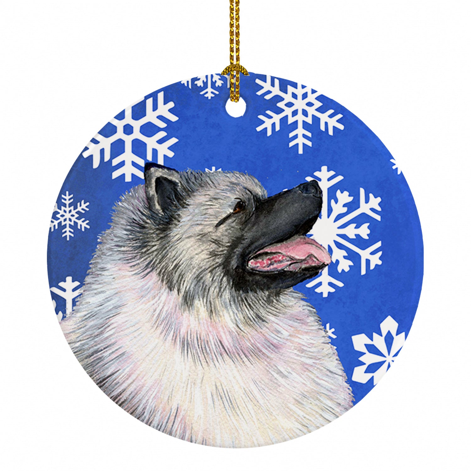 Keeshond Winter Snowflakes Holiday Ceramic Ornament Christmas Tree Hanging Decorations for Home Christmas Holiday, Party, Gift, 3 in, Multicolor