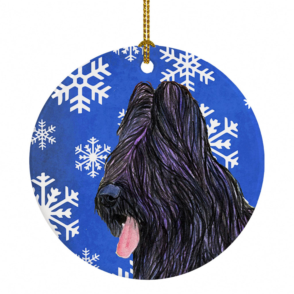 Briard Winter Snowflakes Holiday Ceramic Ornament Christmas Tree Hanging Decorations for Home Christmas Holiday, Party, Gift, 3 in, Multicolor