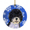 Portuguese Water Dog Winter Snowflakes Holiday Ceramic Ornament Christmas Tree Hanging Decorations for Home Christmas Holiday, Party, Gift, 3 in, Multicolor