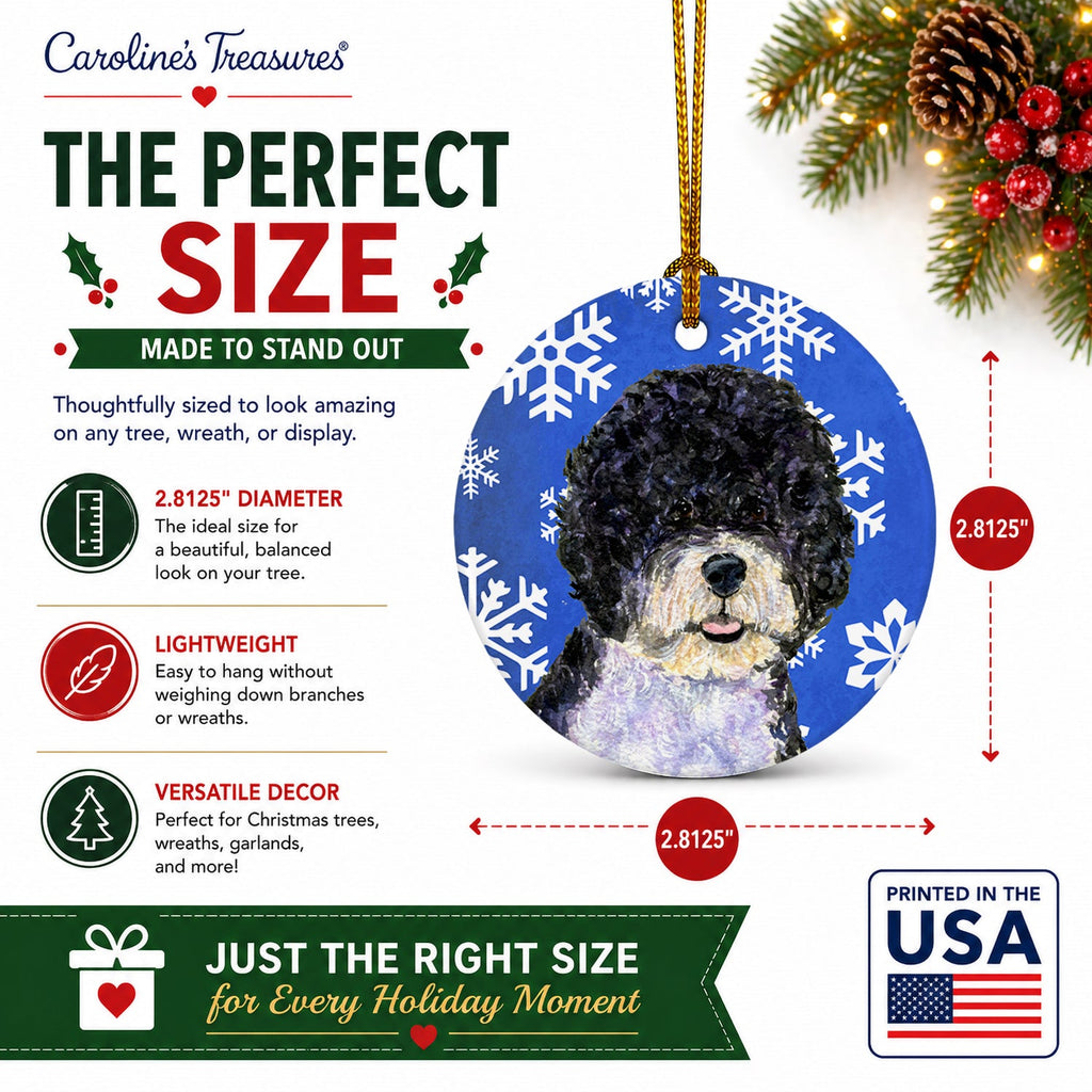 Portuguese Water Dog Winter Snowflakes Holiday Ceramic Ornament Christmas Tree Hanging Decorations for Home Christmas Holiday, Party, Gift, 3 in, Multicolor