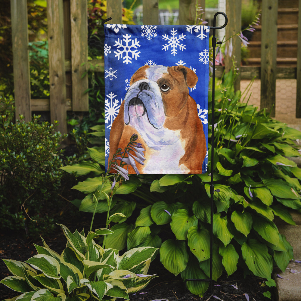 Bulldog English Winter Snowflakes Holiday Garden Flag Mailbox Decorative Yard Banner Outside Patio Artwork for Flower Beds, Garden Size, Multicolor
