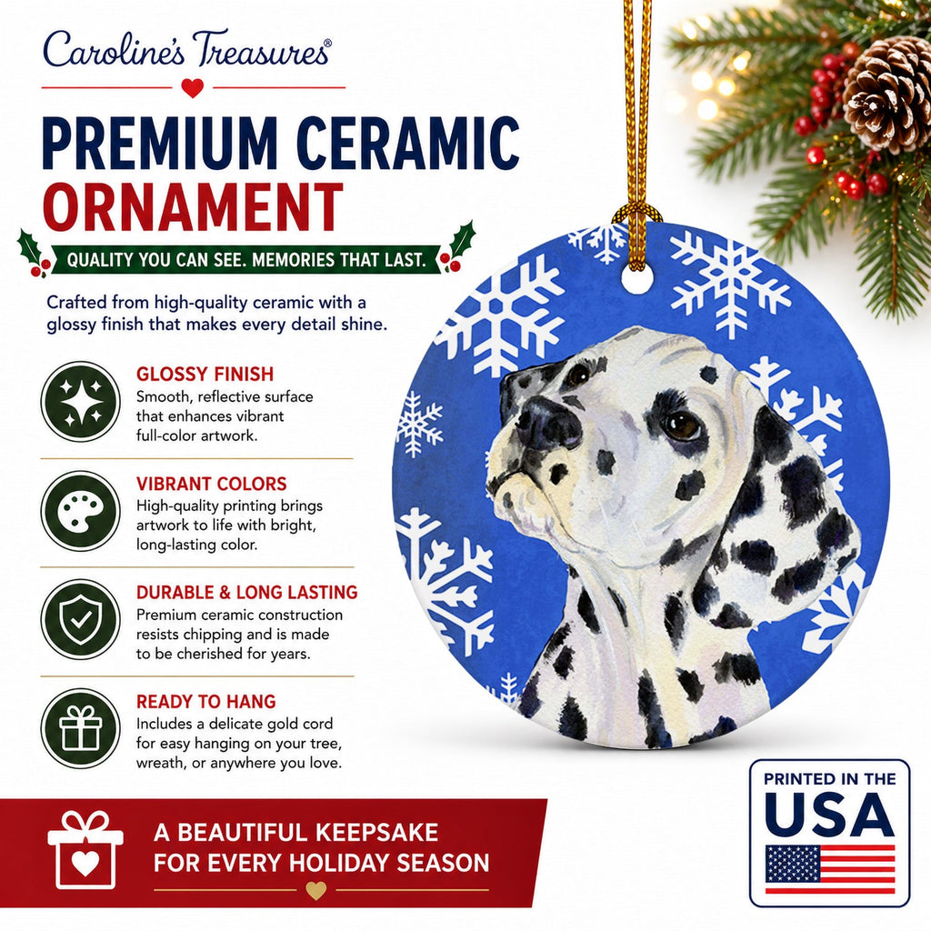 Dalmatian Winter Snowflakes Holiday Ceramic Ornament Christmas Tree Hanging Decorations for Home Christmas Holiday, Party, Gift, 3 in, Multicolor