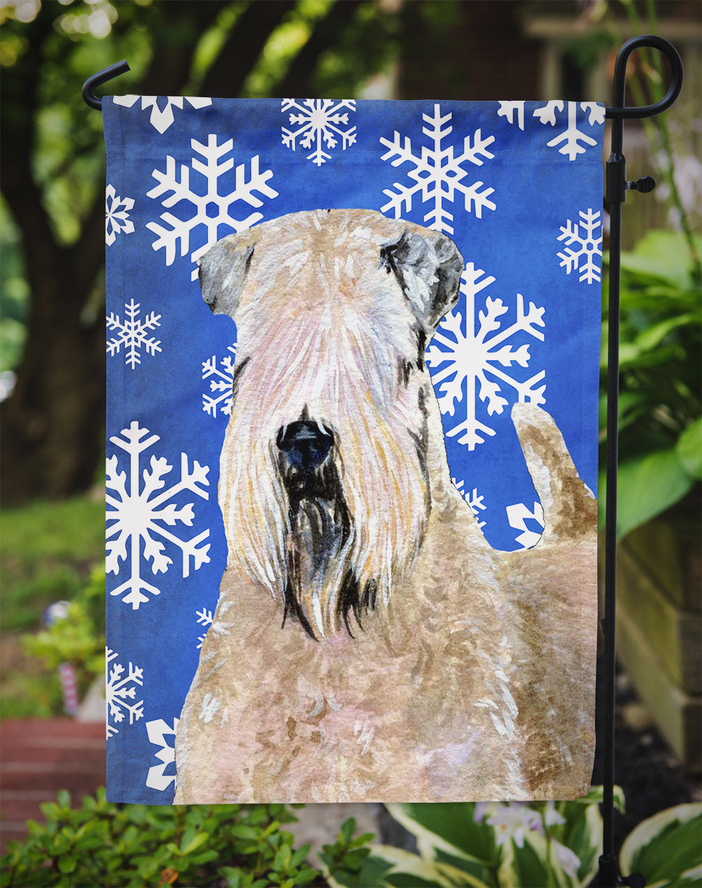 Wheaten Terrier Soft Coated Winter Snowflakes Holiday Garden Flag Mailbox Decorative Yard Banner Outside Patio Artwork for Flower Beds, Garden Size, Multicolor