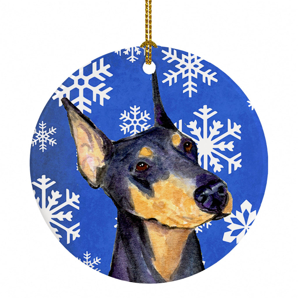 Doberman Winter Snowflakes Holiday Ceramic Ornament Christmas Tree Hanging Decorations for Home Christmas Holiday, Party, Gift, 3 in, Multicolor