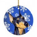 Doberman Winter Snowflakes Holiday Ceramic Ornament Christmas Tree Hanging Decorations for Home Christmas Holiday, Party, Gift, 3 in, Multicolor