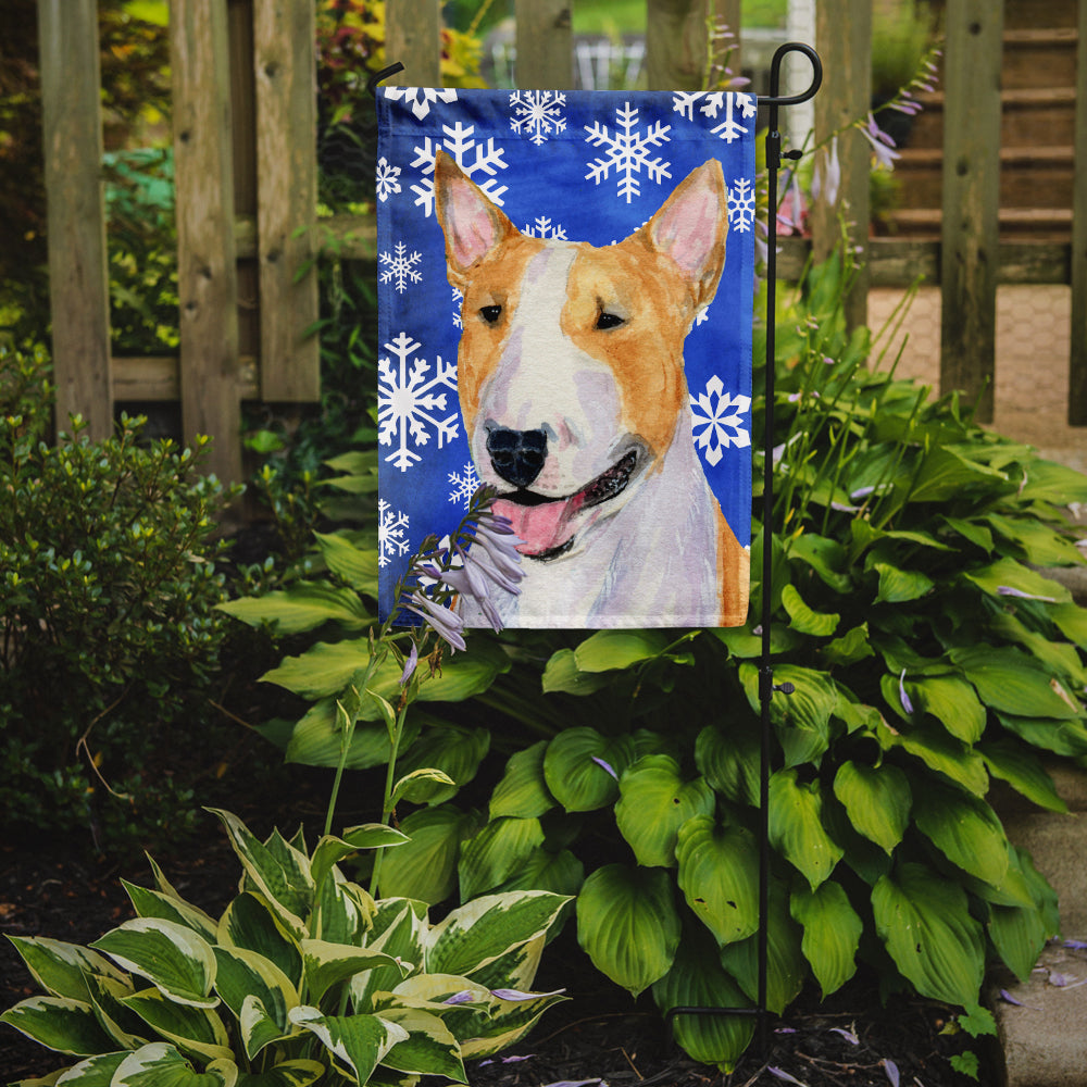 Bull Terrier Winter Snowflakes Holiday Garden Flag Mailbox Decorative Yard Banner Outside Patio Artwork for Flower Beds, Garden Size, Multicolor