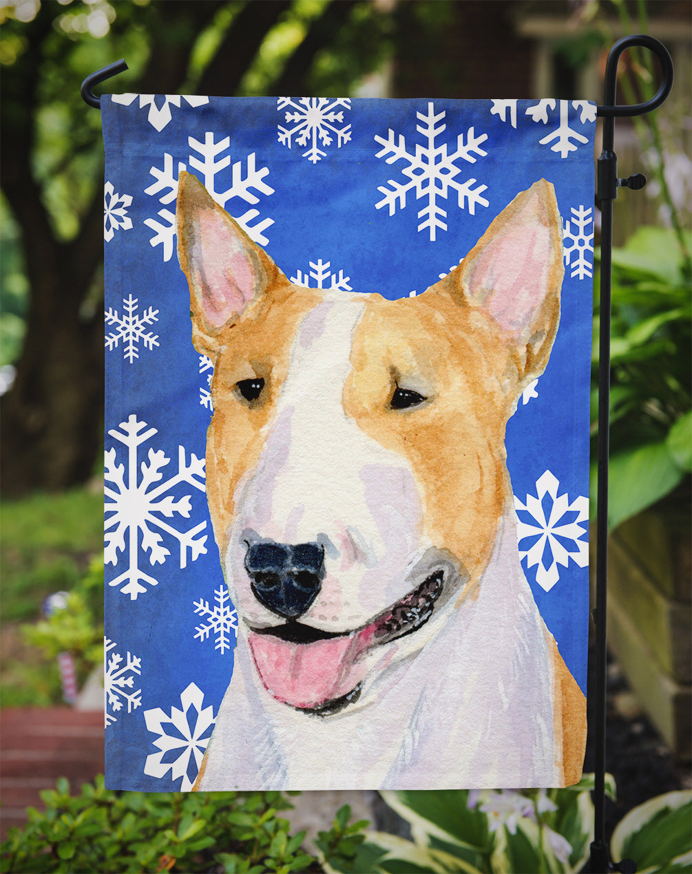 Bull Terrier Winter Snowflakes Holiday Garden Flag Mailbox Decorative Yard Banner Outside Patio Artwork for Flower Beds, Garden Size, Multicolor