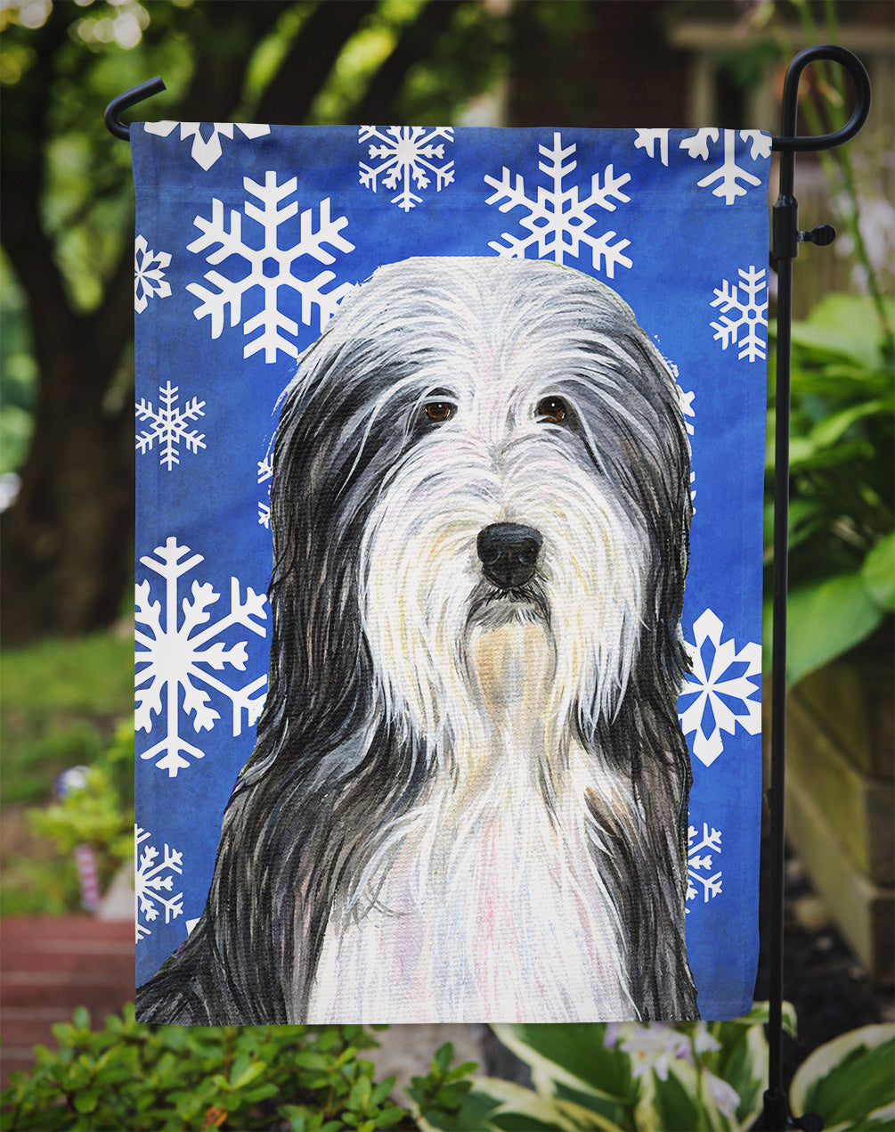 Bearded Collie Winter Snowflakes Holiday Garden Flag Mailbox Decorative Yard Banner Outside Patio Artwork for Flower Beds, Garden Size, Multicolor