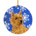 Norwich Terrier Winter Snowflakes Holiday Ceramic Ornament Christmas Tree Hanging Decorations for Home Christmas Holiday, Party, Gift, 3 in, Multicolor