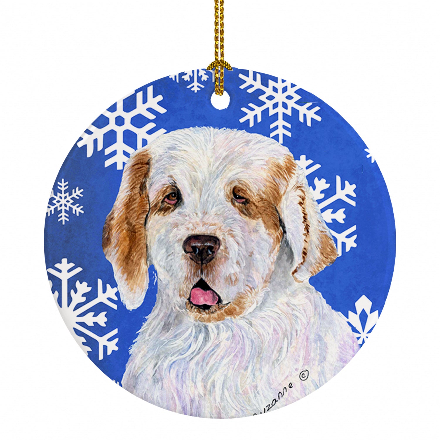 Clumber Spaniel Winter Snowflakes Holiday Ceramic Ornament Christmas Tree Hanging Decorations for Home Christmas Holiday, Party, Gift, 3 in, Multicolor