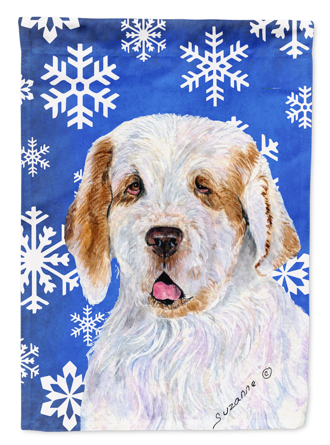 Clumber Spaniel Winter Snowflakes Holiday Garden Flag Mailbox Decorative Yard Banner Outside Patio Artwork for Flower Beds, Garden Size, Multicolor