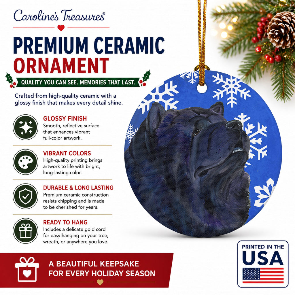 Chow Chow Winter Snowflakes Holiday Ceramic Ornament Christmas Tree Hanging Decorations for Home Christmas Holiday, Party, Gift, 3 in, Multicolor