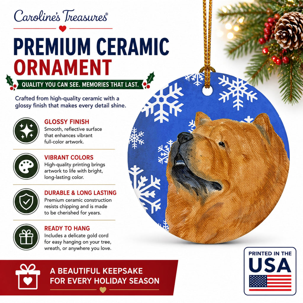 Chow Chow Winter Snowflakes Holiday Ceramic Ornament Christmas Tree Hanging Decorations for Home Christmas Holiday, Party, Gift, 3 in, Multicolor