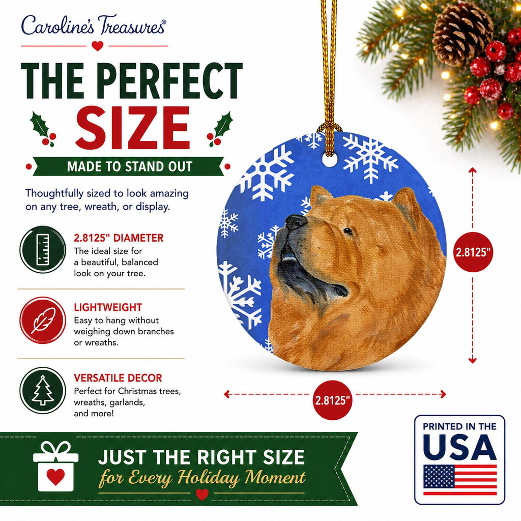 Chow Chow Winter Snowflakes Holiday Ceramic Ornament Christmas Tree Hanging Decorations for Home Christmas Holiday, Party, Gift, 3 in, Multicolor