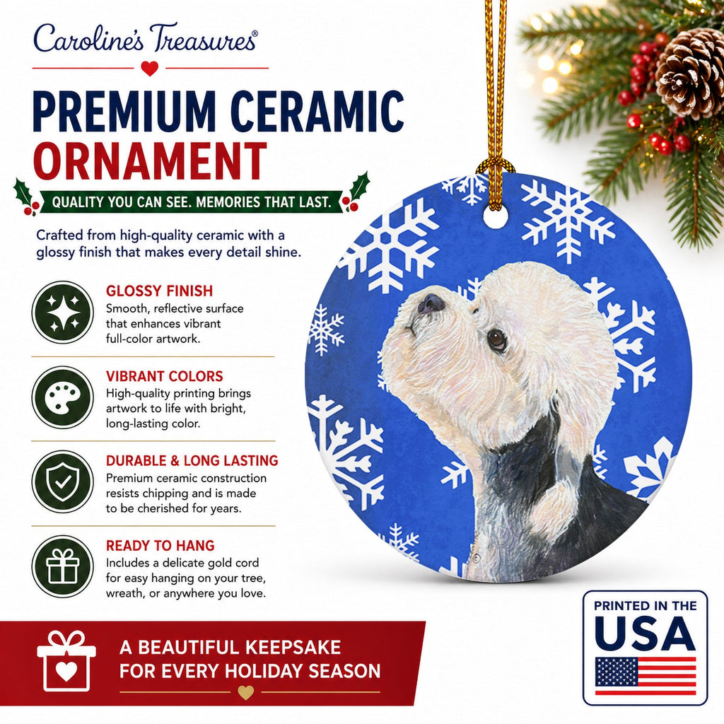 Dandie Dinmont Terrier Winter Snowflakes Holiday Ceramic Ornament Christmas Tree Hanging Decorations for Home Christmas Holiday, Party, Gift, 3 in, Multicolor