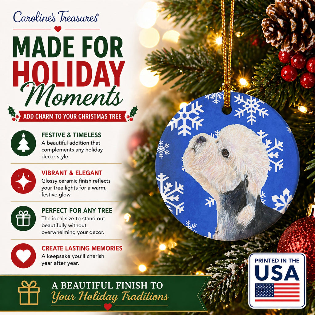 Dandie Dinmont Terrier Winter Snowflakes Holiday Ceramic Ornament Christmas Tree Hanging Decorations for Home Christmas Holiday, Party, Gift, 3 in, Multicolor