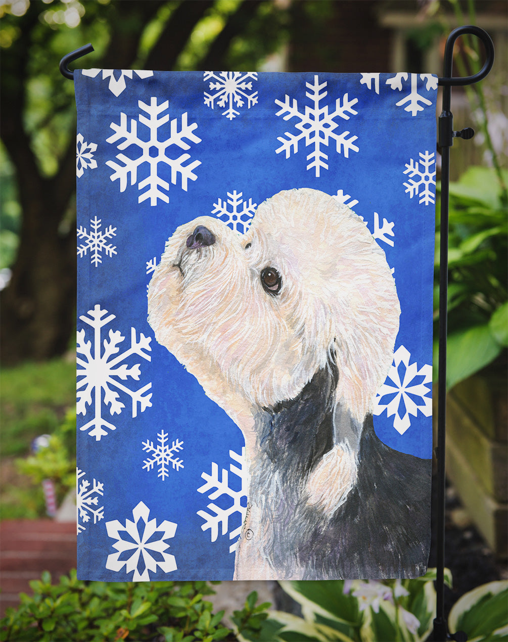 Dandie Dinmont Terrier Winter Snowflakes Holiday Garden Flag Mailbox Decorative Yard Banner Outside Patio Artwork for Flower Beds, Garden Size, Multicolor