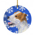 Jack Russell Terrier Winter Snowflakes Holiday Ceramic Ornament Christmas Tree Hanging Decorations for Home Christmas Holiday, Party, Gift, 3 in, Multicolor