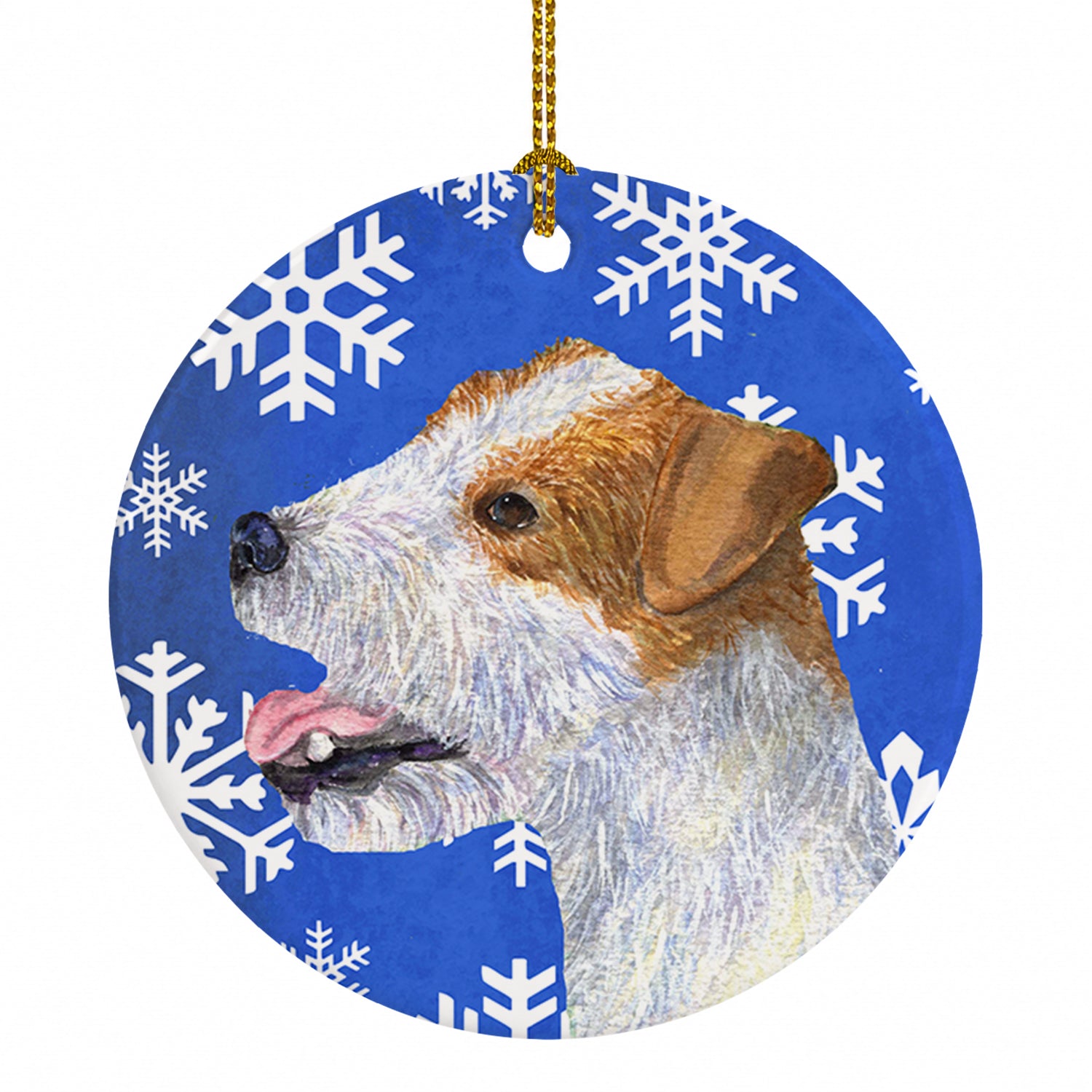 Jack Russell Terrier Winter Snowflakes Holiday Ceramic Ornament Christmas Tree Hanging Decorations for Home Christmas Holiday, Party, Gift, 3 in, Multicolor