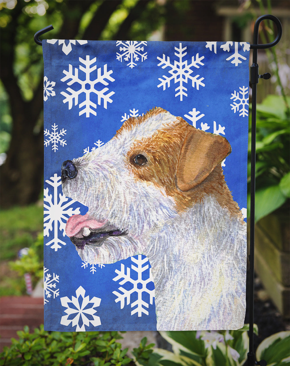 Jack Russell Terrier Winter Snowflakes Holiday Garden Flag Mailbox Decorative Yard Banner Outside Patio Artwork for Flower Beds, Garden Size, Multicolor